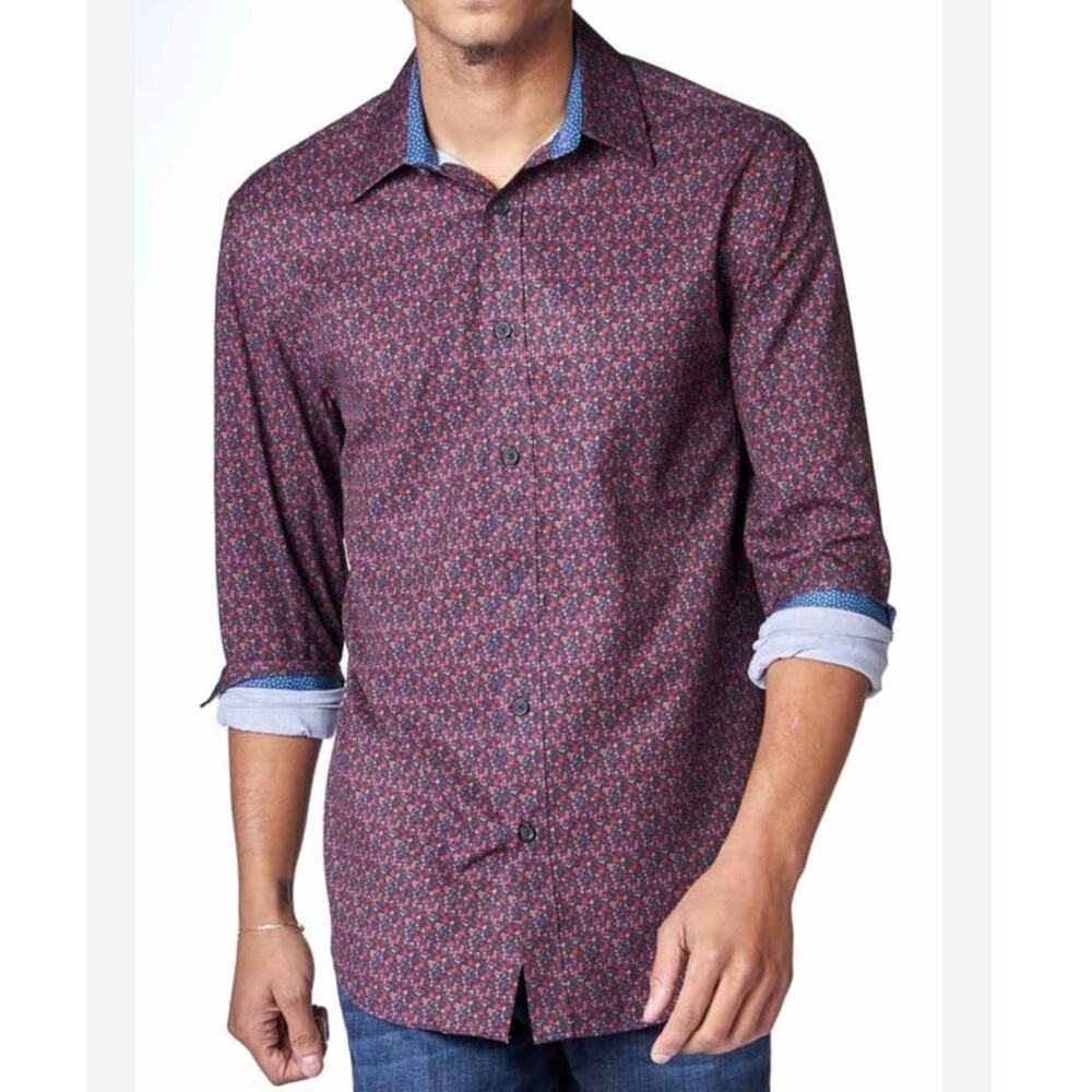 Society of threads size medium, four-way stretch, blue, and red floral